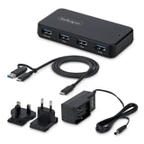 StarTech.com 4-Port USB-A Hub, 5Gbps, Self-Powered, 2-in-1 USB-C and USB-A Host Cable, 1x BC 1.2 Charging Port, 24W Power Adapter Included, MacBook and Windows