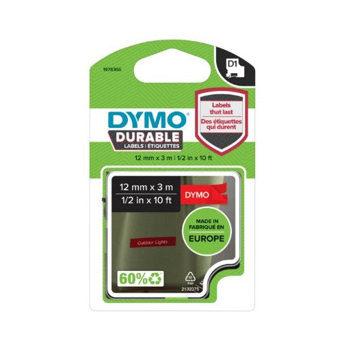 Dymo 1978366 DirectLabel-etikettes white on red Vinyl 12mm x 5,5mm for Dymo D1 6-12mm/19mm/24mm/9-12mm/9-19mm