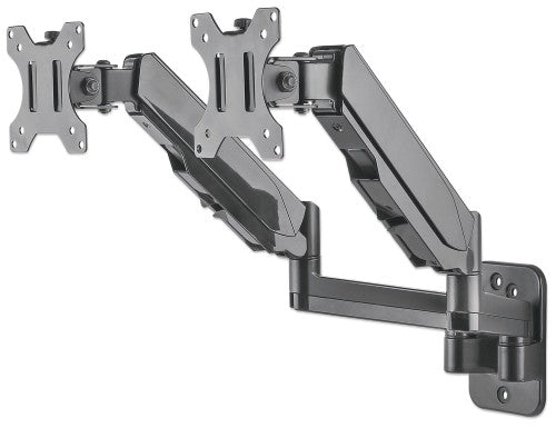 Manhattan Dual Wall Mount for TV & Monitors (Full Motion Gas Spring), For screens 17" to 32", VESA compatibility: 75x75mm and 100x100mm - check the dimensions of the four mounting holes on back of screen to ensure it fits, Max 8kg each, Black, Bracket