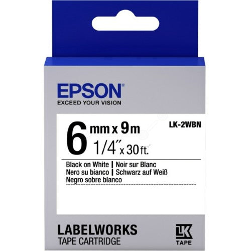 Epson C53S652003/LK-2WBN Ribbon black on white 6mm x 9m for Epson LabelWorks 4-18mm/36mm/6-12mm/6-18mm/6-24mm