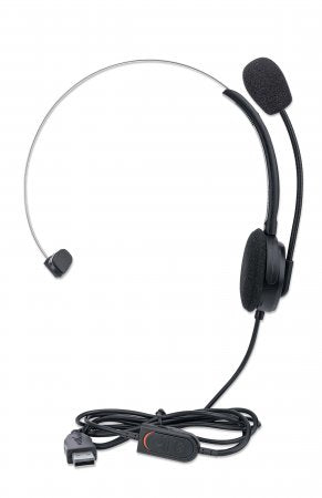 Manhattan Mono On-Ear Headset (USB), Microphone Boom (padded), Polybag Packaging, Adjustable Headband, In-Line Volume Control, Ear Cushion, USB-A for both sound and mic use, cable 1.5m, Three Year Warranty