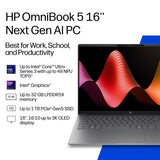 HP OmniBook 5 Laptop Next Gen AI 16-bm0000nax Copilot+ PC Intel Core Ultra 7 40.6 cm (16") 2K 16 GB LPDDR5x-SDRAM 512 GB SSD Wi-Fi 6 (802.11ax) Windows 11 Home Silver
