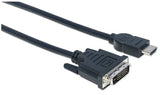 Manhattan HDMI to DVI-D 24+1 Cable, 3m, Male to Male, Black, Dual Link, Compatible with DVD-D, Lifetime Warranty, Equivalent to HDDVIMM3M