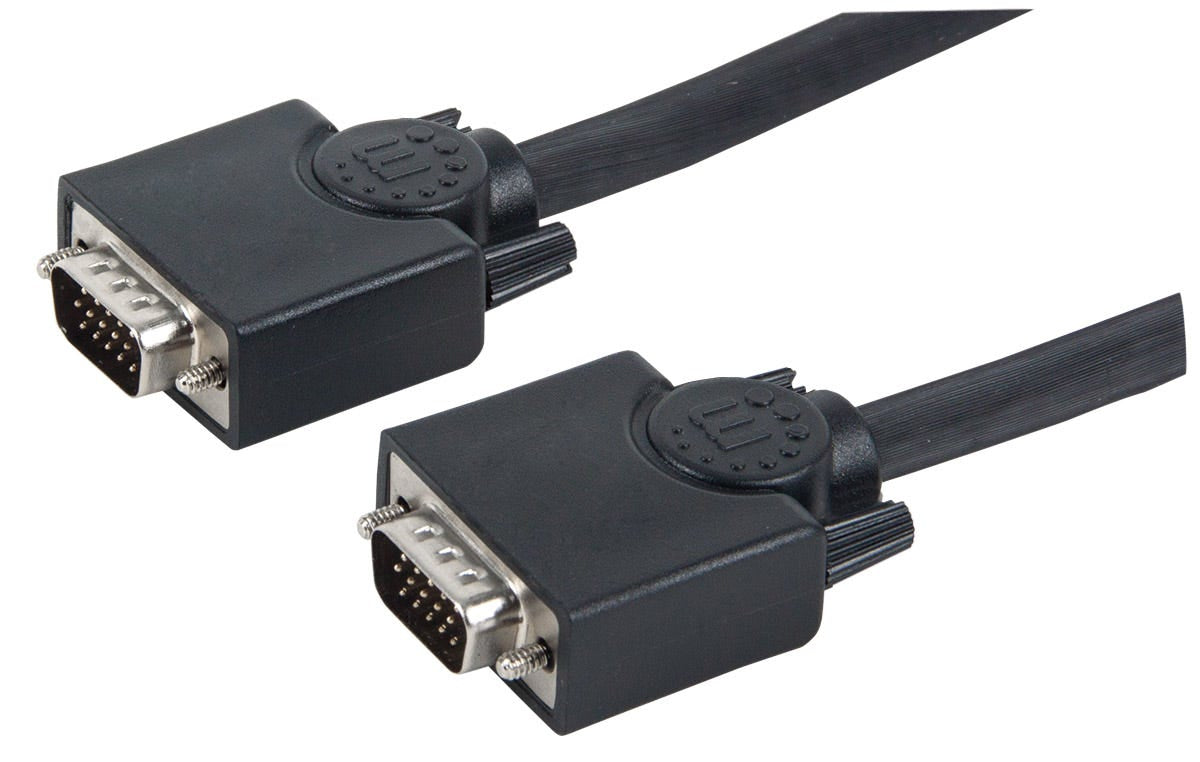 Manhattan VGA Monitor Cable (with Ferrite Cores), 20m, Black, Male to Male, HD15, Cable of higher SVGA Specification (fully compatible), Shielding with Ferrite Cores helps minimise EMI interference for improved video transmission, Lifetime Warranty, Polyb  - Computer Cables - Manhattan