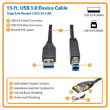 Tripp Lite U322-015-BK USB 3.2 Gen 1 SuperSpeed Device Cable (A to B M/M) Black, 15 ft. (4.57 m)