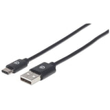 Manhattan USB-C to USB-A Cable, 1m, Male to Male, Black, 480 Mbps (USB 2.0), Hi-Speed USB, Lifetime Warranty, Equivalent to USB2AC1M