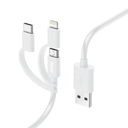 Hama 3-in-1 Multi Charging Cable, USB-A - Micro-USB, USB-C and Lightning, 1.0 m, White