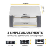 Fellowes Computer Monitor Stand with 3 Height Adjustments - Premium Monitor Riser Plus with Cable Management - Ergonomic Adjustable Monitor Stand for Computers - Max Weight 36KG/Max Size 21" - Platinum