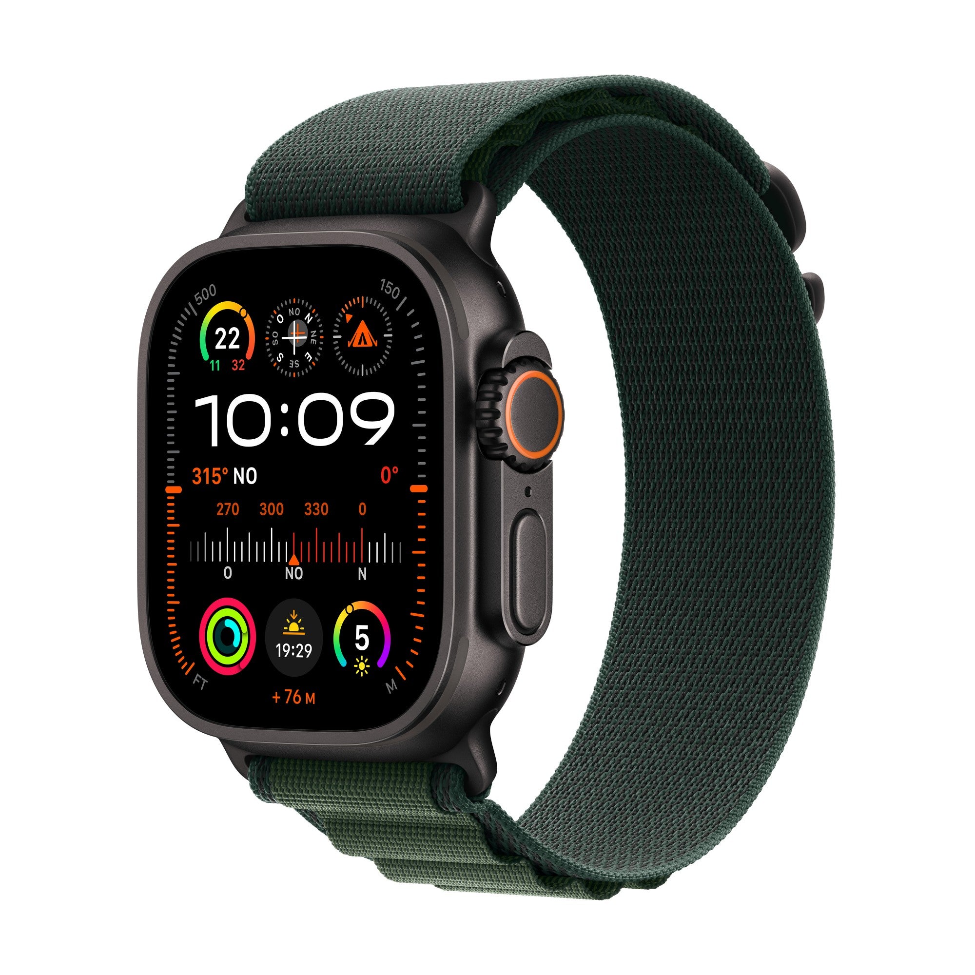 Watch Ultra 2 GPS + Cellular 49mm Black Titanium Case with Dark Green Alpine Loop - Large