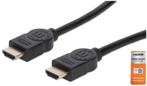 Manhattan HDMI 4K@60Hz Cable with Ethernet, 1.8m, Certified, Suitable for ALL 4K & 1080p/HD uses - when upgrading now or have it ready for when you need it, Male to Male, Black, Ultra HD 4k x 2k, Lifetime Warranty, Premium High Speed, Similar to HDMM2MP