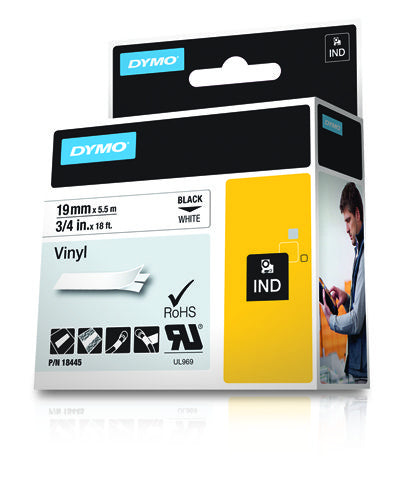 Dymo 18445/S0718620 Ribbon Vinyl black on white 19mm x 5,5m for Dymo Rhino 6-19mm/24mm