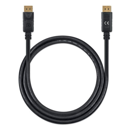 Manhattan DisplayPort 1.4 Cable, 8K@60hz, 1m, Suitable for ALL 8K, 4K & 1080p/HD uses - when upgrading now or have it ready for when you need it, PVC Cable, Male to Male, With Latches, Fully Shielded, Black, Lifetime Warranty, Equivalent to DP14MM1M