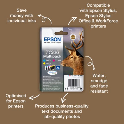 Epson C13T13064012/T1306 Ink cartridge multi pack C,M,Y XL 3x10.1ml Pack=3 for Epson Stylus BX 320/SX 525/WF 3500