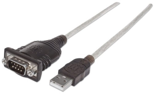 Manhattan USB-A to Serial Converter cable, 45cm, Male to Male, Serial/RS232/COM/DB9, FTDI FT232RL Chip, Black/Silver cable, Three Years Warranty, Equivalent to ICUSB2321F.