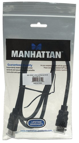 Manhattan HDMI 4K@30Hz Cable with Ethernet, 1m, Male to Male, Black, Ultra HD 4k x 2k, Fully Shielded, Gold Plated Contacts, Lifetime Warranty, High Speed, Equivalent to HDMM1MHS