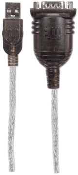 Manhattan USB-A to Serial Converter cable, 45cm, Male to Male, Serial/RS232/COM/DB9, FTDI FT232RL Chip, Black/Silver cable, Three Years Warranty, Equivalent to ICUSB2321F.