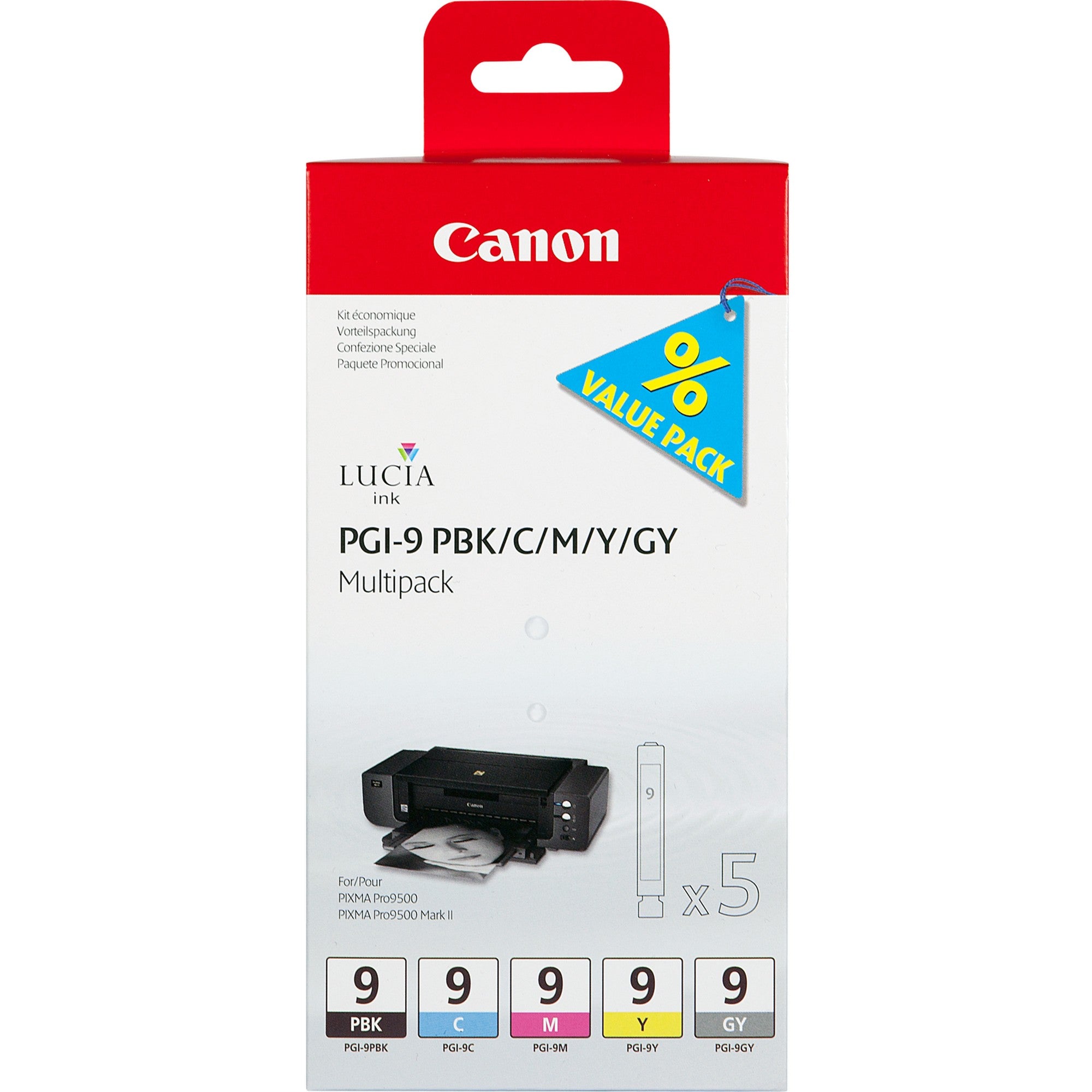 PGI-9 PBK/C/M/Y/GY 5 Ink Cartridge Multipack