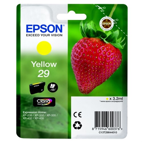 Epson C13T29844012/29 Ink cartridge yellow, 180 pages ISO/IEC 19752 3,2ml for Epson XP 235/335