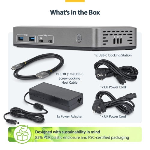 StarTech.com Dual-Monitor USB-C Docking Station, HDMI, 4K 60Hz, 100W Laptop Charging, 1GbE, Driverless, Multi-Monitor Dock For Windows
