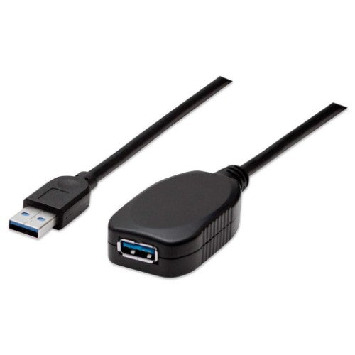 Manhattan USB-A to USB-A Extension Cable, 5m, Male to Female, Active, 5 Gbps (USB 3.2 Gen1 aka USB 3.0), Built In Repeater, SuperSpeed USB, Black, Three Year Warranty, Equivalent to USB2AAEXT5M.