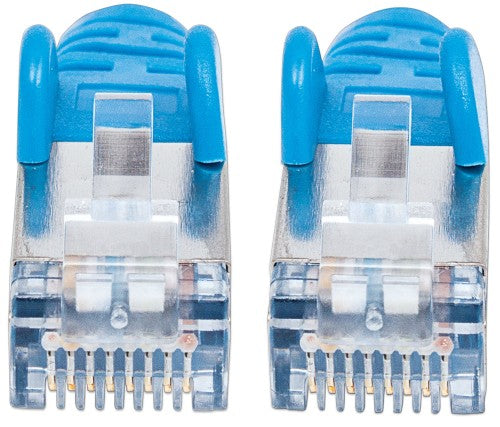 Intellinet Network Patch Cable, Cat6A, 10m, Blue, Copper, S/FTP, LSOH / LSZH, PVC, RJ45, Gold Plated Contacts, Snagless, Booted, Lifetime Warranty
