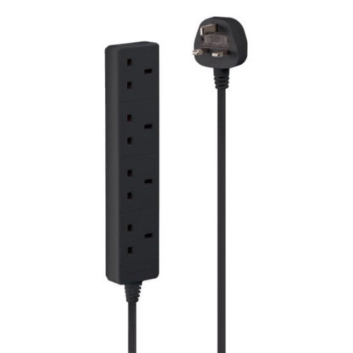 Lindy 2m 4-Way UK Mains Power Extension, Black