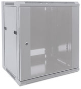 Intellinet 19" Network Cabinet - Wall Mount (Standard), 9U, 450mm Deep, Grey, Flatpack, Max 60kg, Suitable also for use on desk or floor, Usable Depth 260mm, Metal & Glass Door, Back Panel, Removeable Sides, Parts for wall install (eg screws/rawl plugs) n