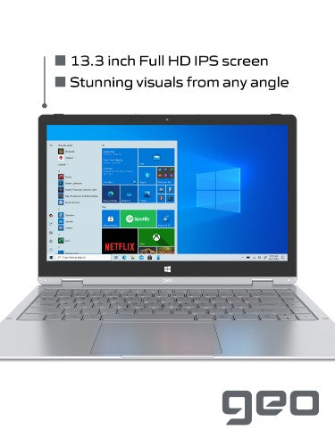 Geo Computers GeoFlex 230 2-in-1 Laptop with 13.3-inch Touchscreen Windows 10 Intel Pentium Quad-Core 4GB RAM 128GB SSD - Includes 1 Year Microsoft 365