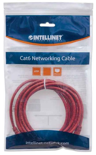 Intellinet Network Patch Cable, Cat6, 2m, Red, CCA, U/UTP, PVC, RJ45, Gold Plated Contacts, Snagless, Booted, Lifetime Warranty