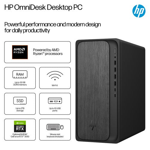 HP OmniDesk M02-0003na AMD Ryzen™ 7 8700G 16 GB DDR5-SDRAM 2 TB SSD Windows 11 Home Tower PC AI PC Black