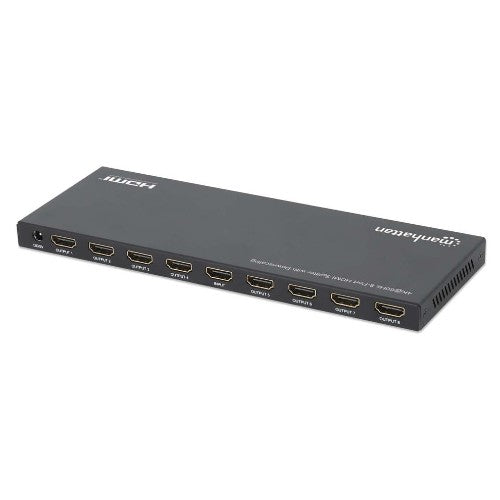 Manhattan 4K@60Hz 8-Port HDMI Splitter with Downscaling, Splits One HDMI Input to Eight HDMI Outputs (1x8), 18G, EDID Switch for Downscaling, Black