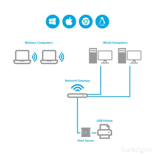 StarTech.com 10/100Mbps Ethernet to USB 2.0 Network LPR Print Server