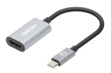 Manhattan USB-C to HDMI Cable, 4K@60Hz, 5 Gbps (USB 3.2 Gen1 aka USB 3.0), 11cm, Male to Male, Black/Silver, Three Year Warranty