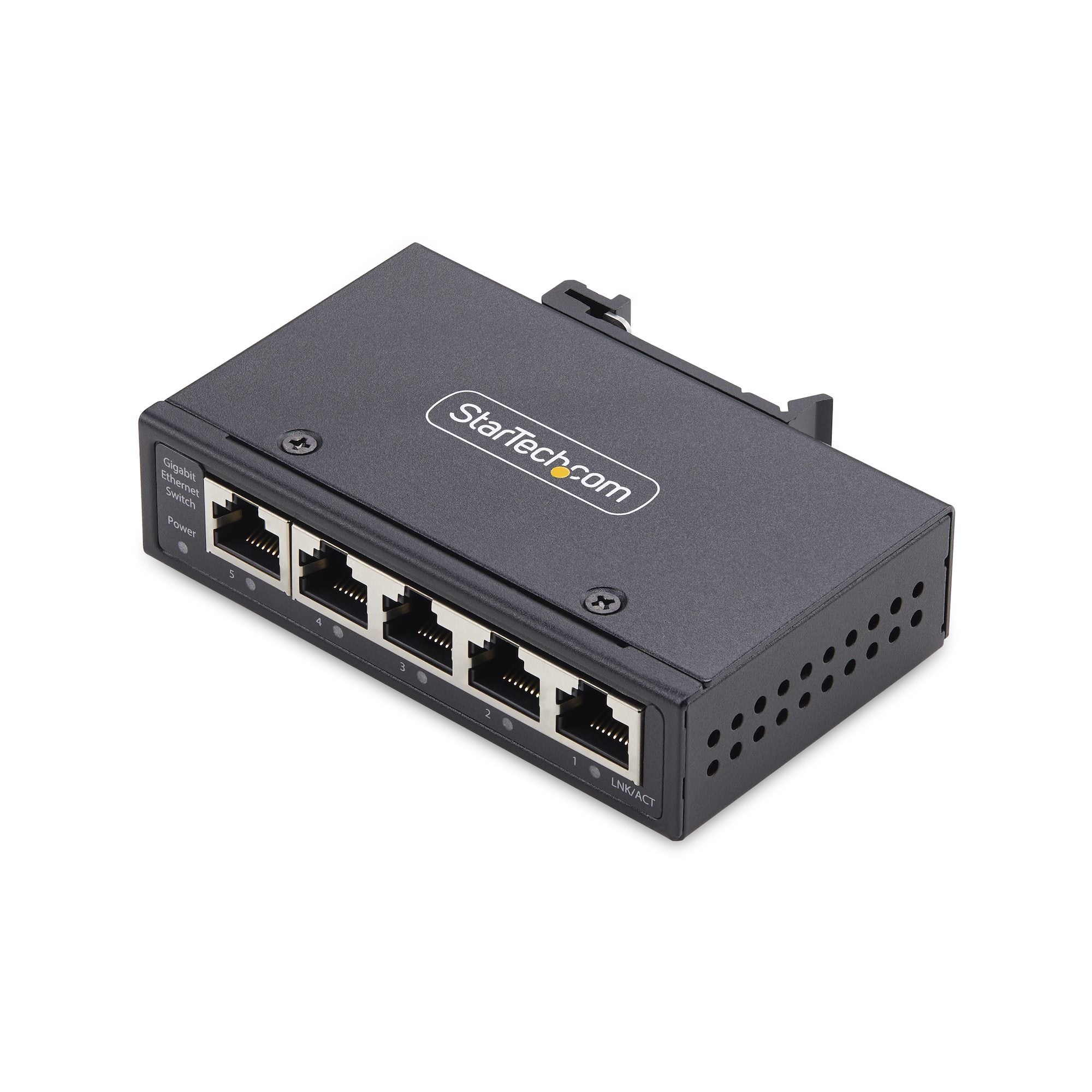 StarTech.com 5-Port Unmanaged Industrial Network Switch, 100/1000 Ethernet, DIN Rail/Wall-Mountable, Rugged IP30 Gigabit Switch, -40F-167F, 9~60V DC, TAA Compliant