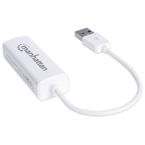 Manhattan USB-A Fast Ethernet Adapter, 10/100 Mbps Network, 480 Mbps (USB 2.0), Hi-Speed USB, RJ45, White, Three Year Warranty