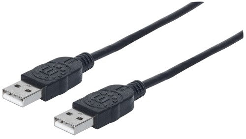 Manhattan USB-A to USB-A Cable, 3m, Male to Male, Black, 480 Mbps (USB 2.0), Hi-Speed USB, Lifetime Warranty