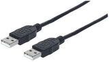 Manhattan USB-A to USB-A Cable, 3m, Male to Male, Black, 480 Mbps (USB 2.0), Hi-Speed USB, Lifetime Warranty