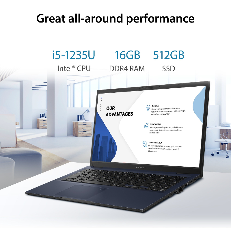 ASUS ExpertBook B1 B1502CBA-BQi515X Intel® Core™ i5 i5-1235U Laptop 39.6 cm (15.6") Full HD 16 GB DDR4-SDRAM 512 GB SSD Wi-Fi 6E (802.11ax) Windows 11 Pro Black  -  - 