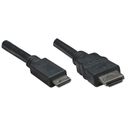 Manhattan HDMI to Mini HDMI Cable, 4K@30Hz 1.8m, Male to Male, Black, Ultra HD 4k x 2k, Fully Shielded, Gold Plated Contacts, Lifetime Warranty, High Speed.