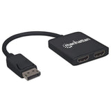 Manhattan DisplayPort 1.2 to 2-Port HDMI Splitter Hub with MST, 4K@30Hz, USB-A Powered, Video Wall Function, HDCP 2.2, Black, MST = Multi-Stream Transport, 3 Year Warranty