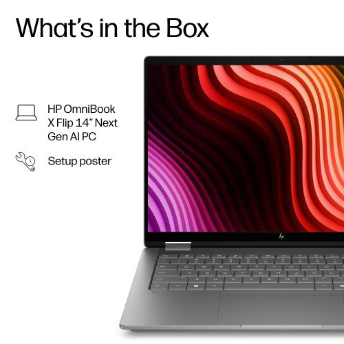 HP OmniBook X Flip 2-in-1 Laptop Next Gen AI 14-kb0000nax Copilot+ PC Intel Core Ultra 7 35.6 cm (14") Touchscreen 2K 16 GB LPDDR5x-SDRAM 512 GB SSD Wi-Fi 7 (802.11be) Windows 11 Home Silver
