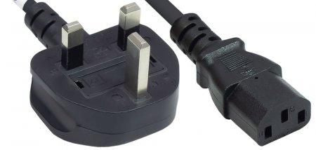 Manhattan Mains Power Cord/Cable, UK 3-pin plug to C13 Female (kettle lead), 1.8m, 10A, Black, Lifetime Warranty