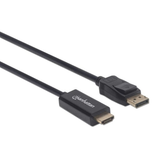 Manhattan DisplayPort 1.2 to HDMI Cable, 4K@60Hz, 1m, Male to Male, DP With Latch, Black, Not Bi-Directional, Three Year Warranty, Equivalent to 3F-DP-HDMI-4K60-HDR