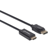 Manhattan DisplayPort 1.2 to HDMI Cable, 4K@60Hz, 1m, Male to Male, DP With Latch, Black, Not Bi-Directional, Three Year Warranty, Equivalent to 3F-DP-HDMI-4K60-HDR