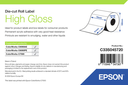 Epson High Gloss Label - Die-cut Roll: 76mm x 51mm, 2310 labels