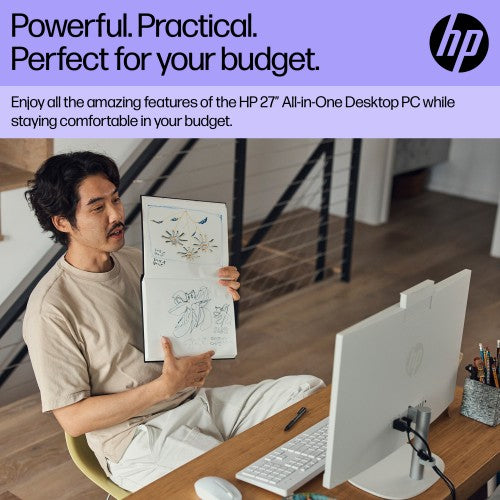 HP All-in-One 27-cr0045na Intel® Core™ i5 i5-1335U 68.6 cm (27") 1920 x 1080 pixels All-in-One PC 8 GB DDR4-SDRAM 512 GB SSD Windows 11 Home Wi-Fi 6 (802.11ax) White