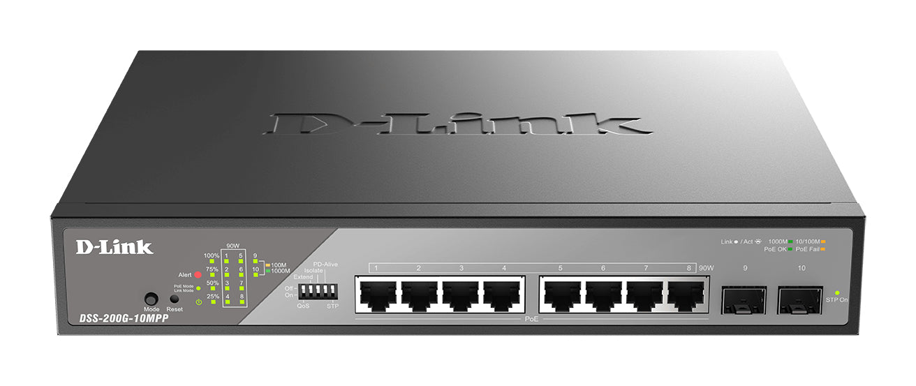 D-Link DSS-200G-10MPP/B network switch Managed L2 Gigabit Ethernet (10/100/1000) Power over Ethernet (PoE) 1U Grey  - Networking - D-Link