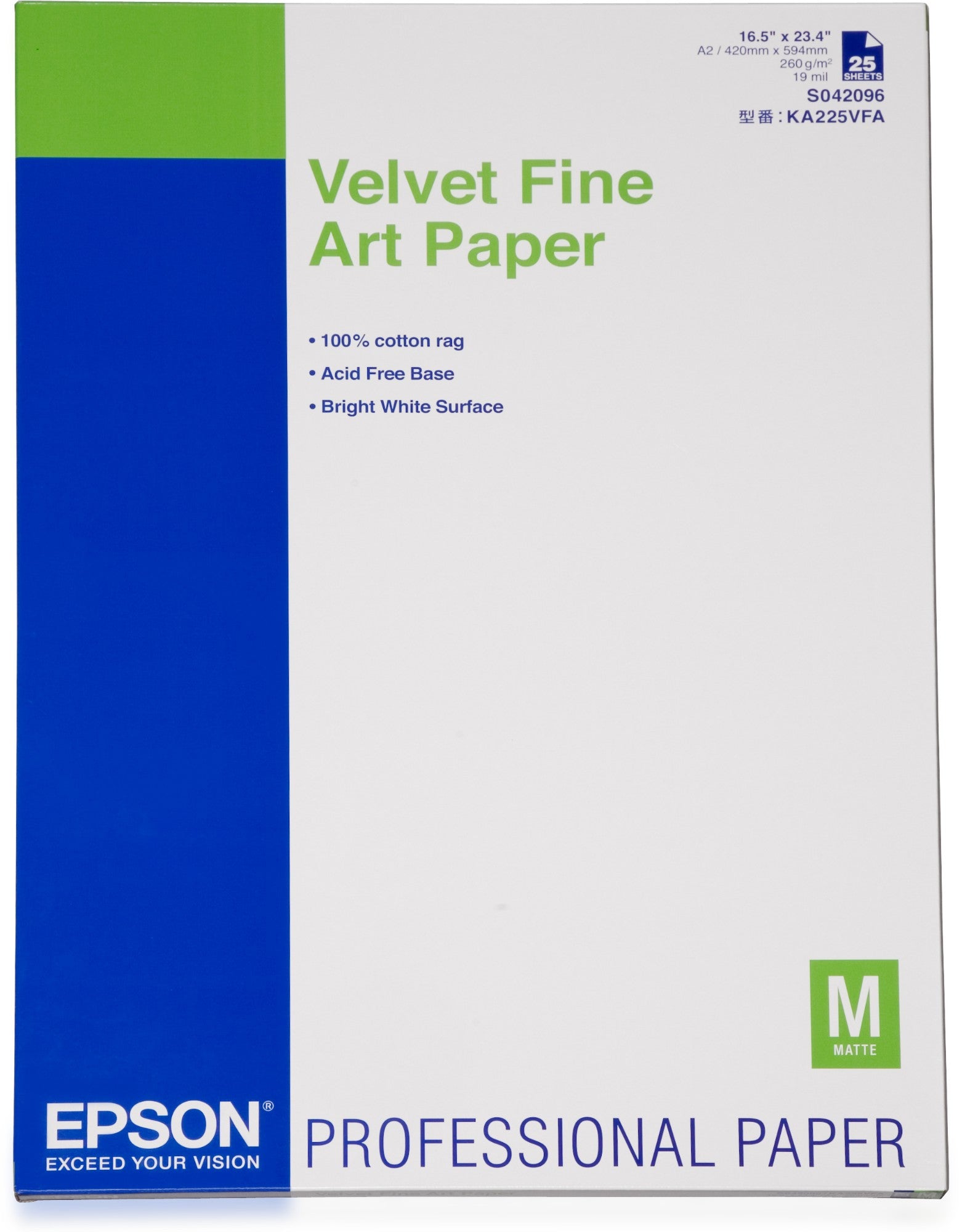 Epson Velvet Fine Art Paper, DIN A2, 260g/m², 25 Sheets  - Printers & Scanners - Epson