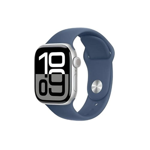 Apple Watch Series 10 GPS + Cellular 46mm Silver Aluminium Case with Denim Sport Band - S/M
