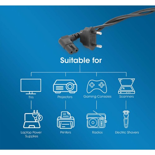 Manhattan Mains Power Cord/Cable (Right Angled), Euro 2-pin (CEE 7/16 Euro 8) plug to C7 Female (figure of eight), 2m, 2.3A, Black, Lead, Lifetime Warranty